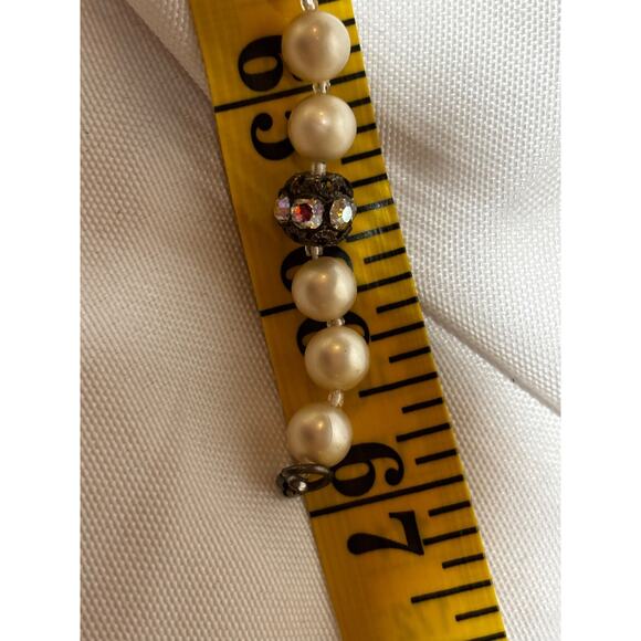 Vintage Faux Pearl & Diamond long beaded loop necklace & Clip on earrings Classy - Picture 7 of 8
